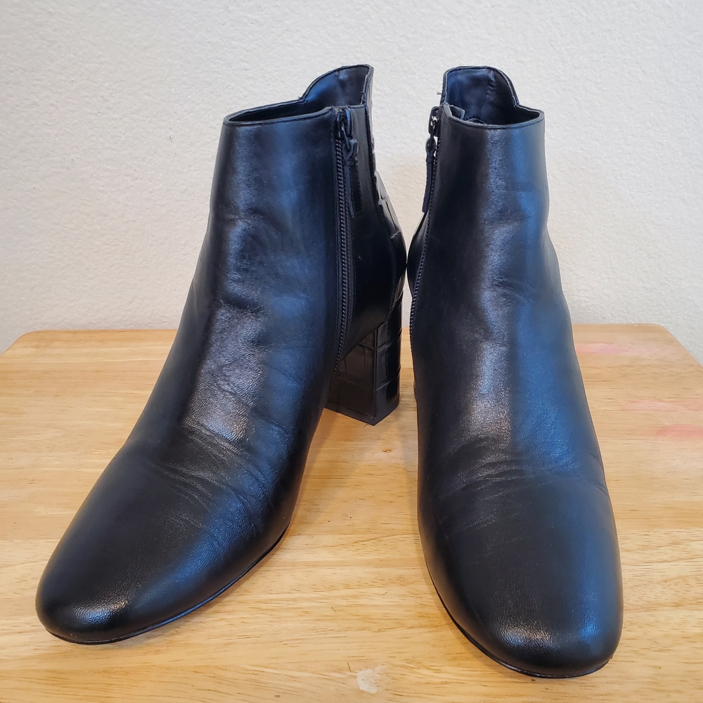 Cole Haan Sleek Croc Print Heel Black Ankle Booties